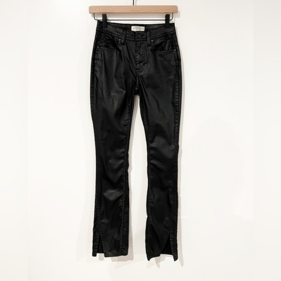 $118 Free People Spellbound Split Hem Black Coated High Rise Jeans - Picture 5 of 16